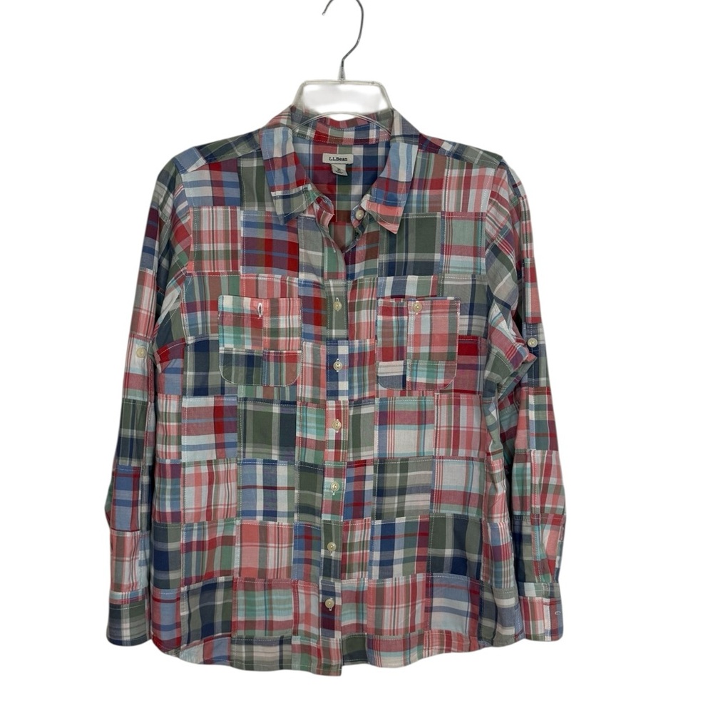L.L Bean Madras Plaid Patchwork Button Adjustable… - image 1